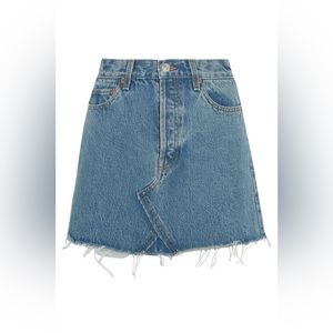 Re/Done Originals Frayed High-Rise Denim Skirt